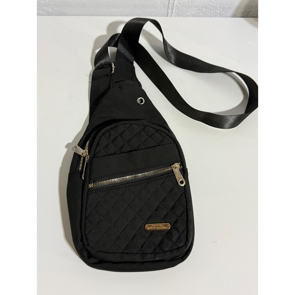 Jingpin Creations Womens Black Nylon Sling Bag Quilted Crossbody Chest Pack  Bag